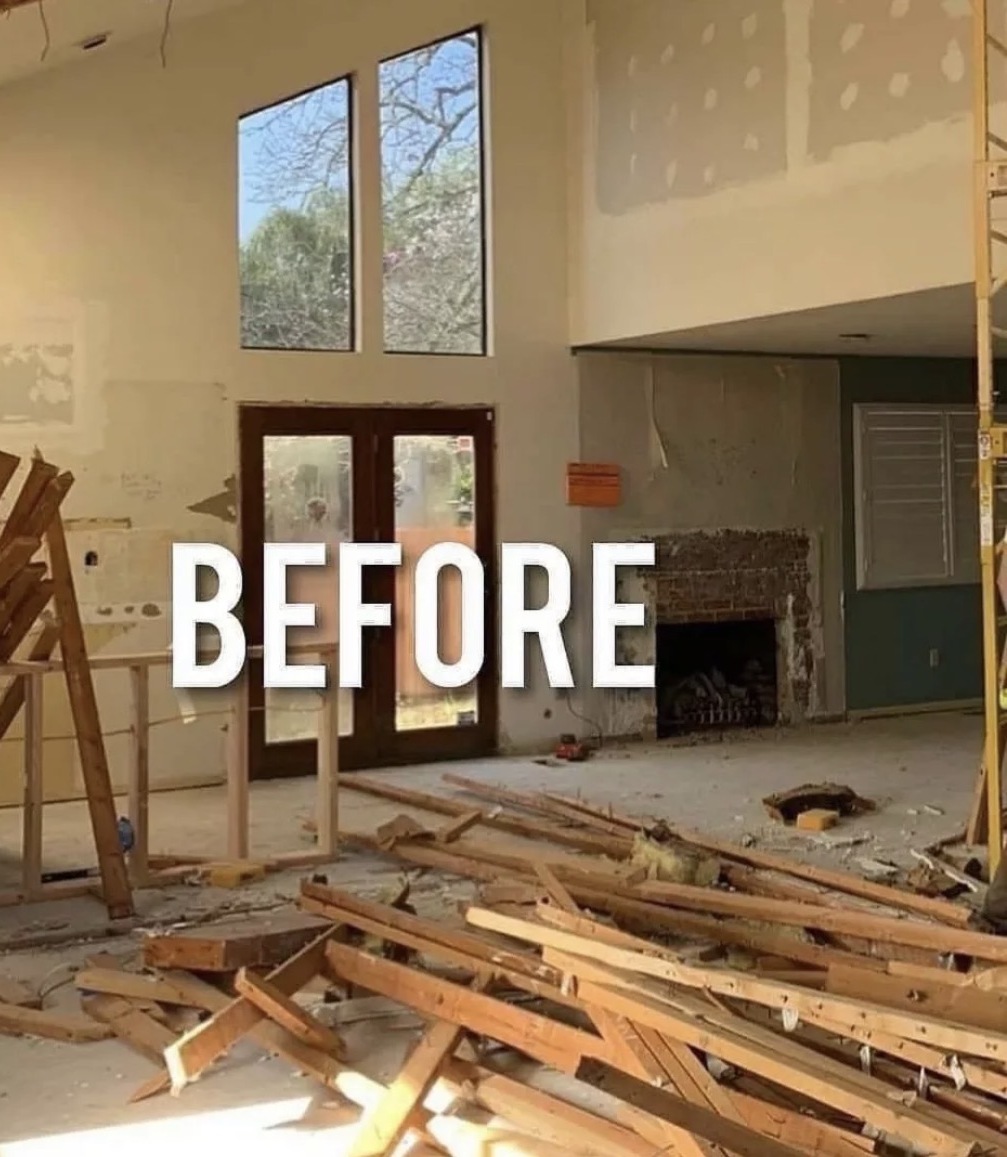 Living room with double front door — Before